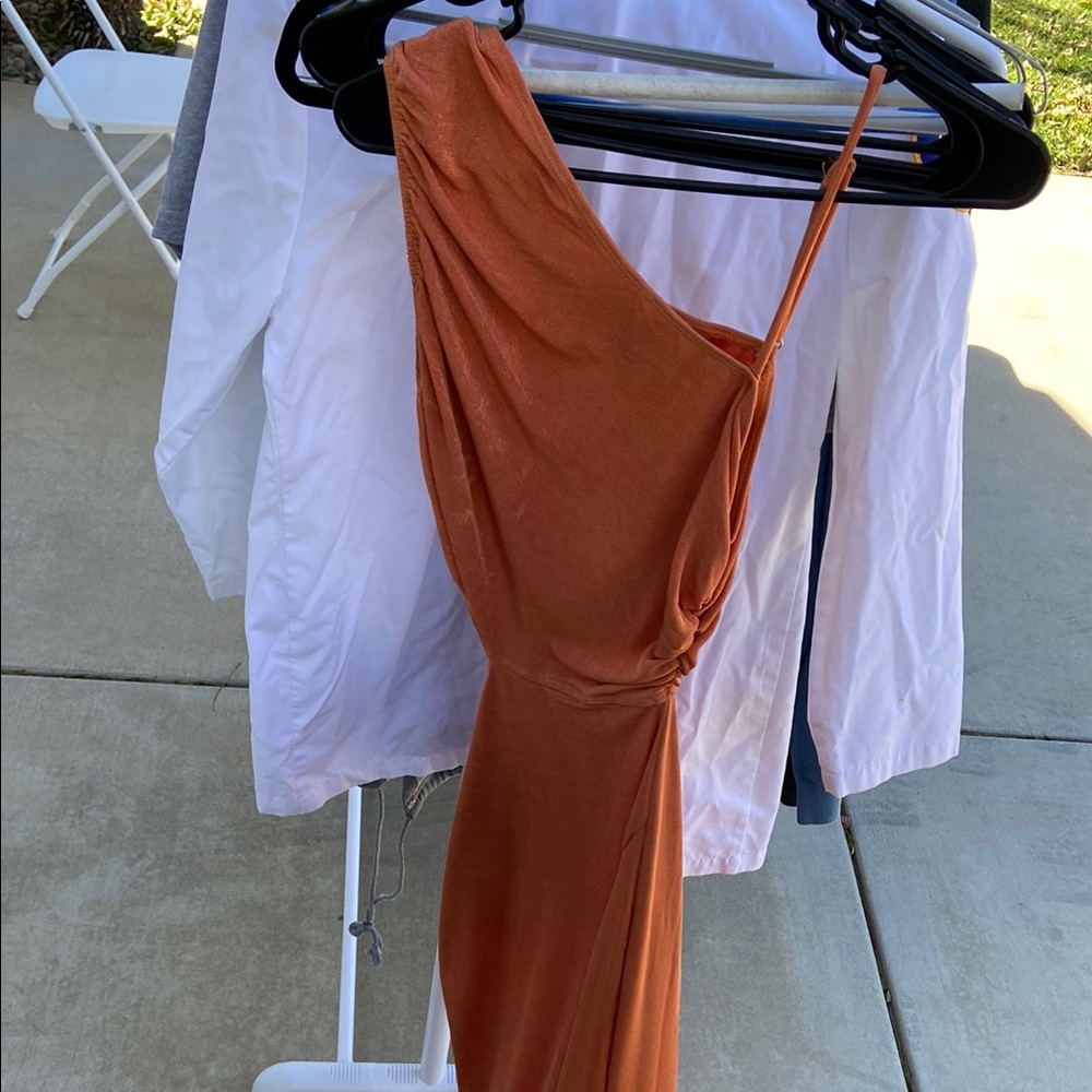 Terracotta One Shoulder Midi Dress